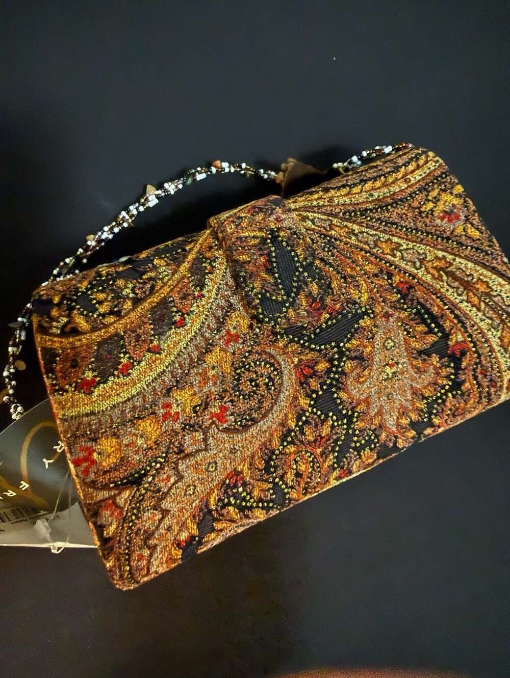 Mary Frances Vintage Multicolored Paisley Beaded Embellished Top Handle Handbag